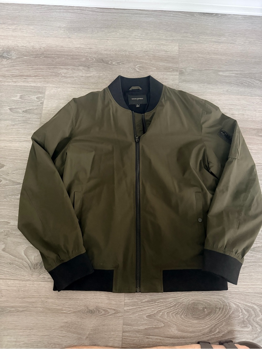 Banana Republic Olive Green Bomber Jacket with Black Trim